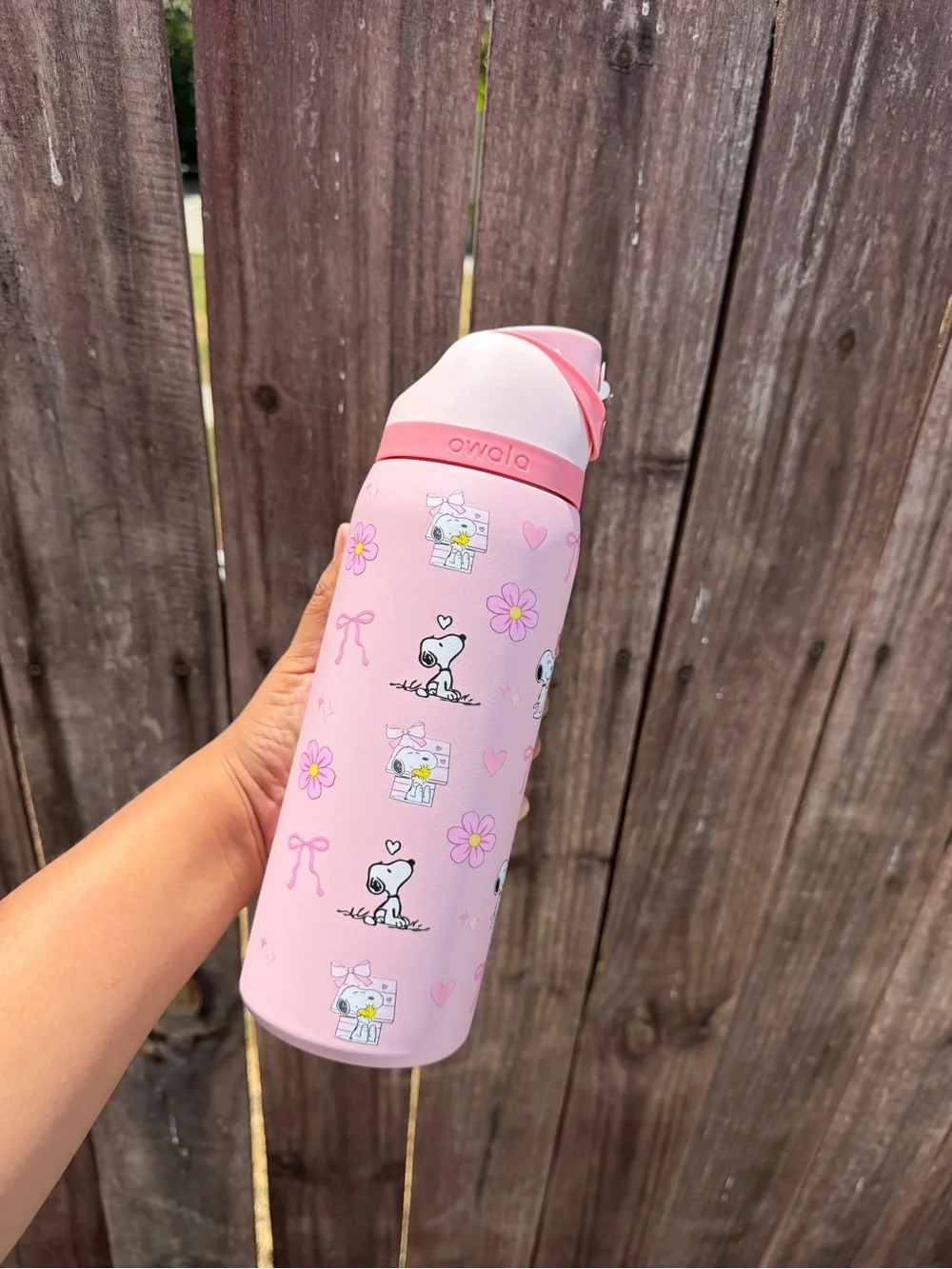 32oz Pink Floral Snoopy Stainless Steel Water Bottle